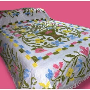 Vintage Mid Century Chenille Bedspread Queen/King Cottage Queen King Neon Floral